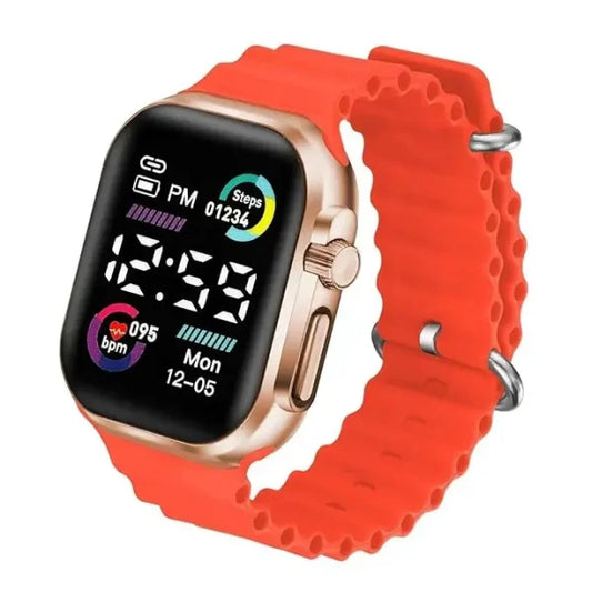 Salicon Strap Watch – Digital Display, Stylish & Casual (Orange/Gray)